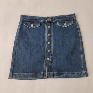 Loft Jeans Denim Mini Skirt  Womens Size 6 Button Fly Stretch Medium Wash Blue